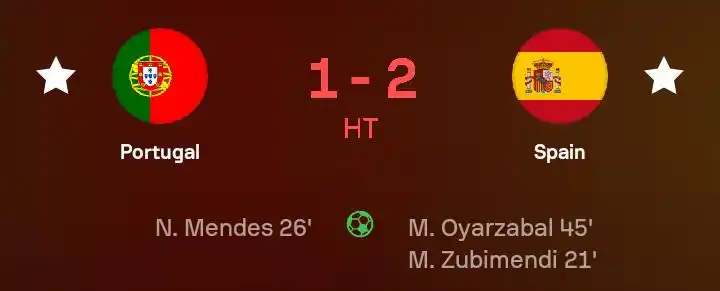 Image from MR LOVER ♥️💛💖: *UEFA Nations League Final LIVE* 🏆🥇🥈 HT| Portugal 🇵🇹 *1 - 2* Spa...