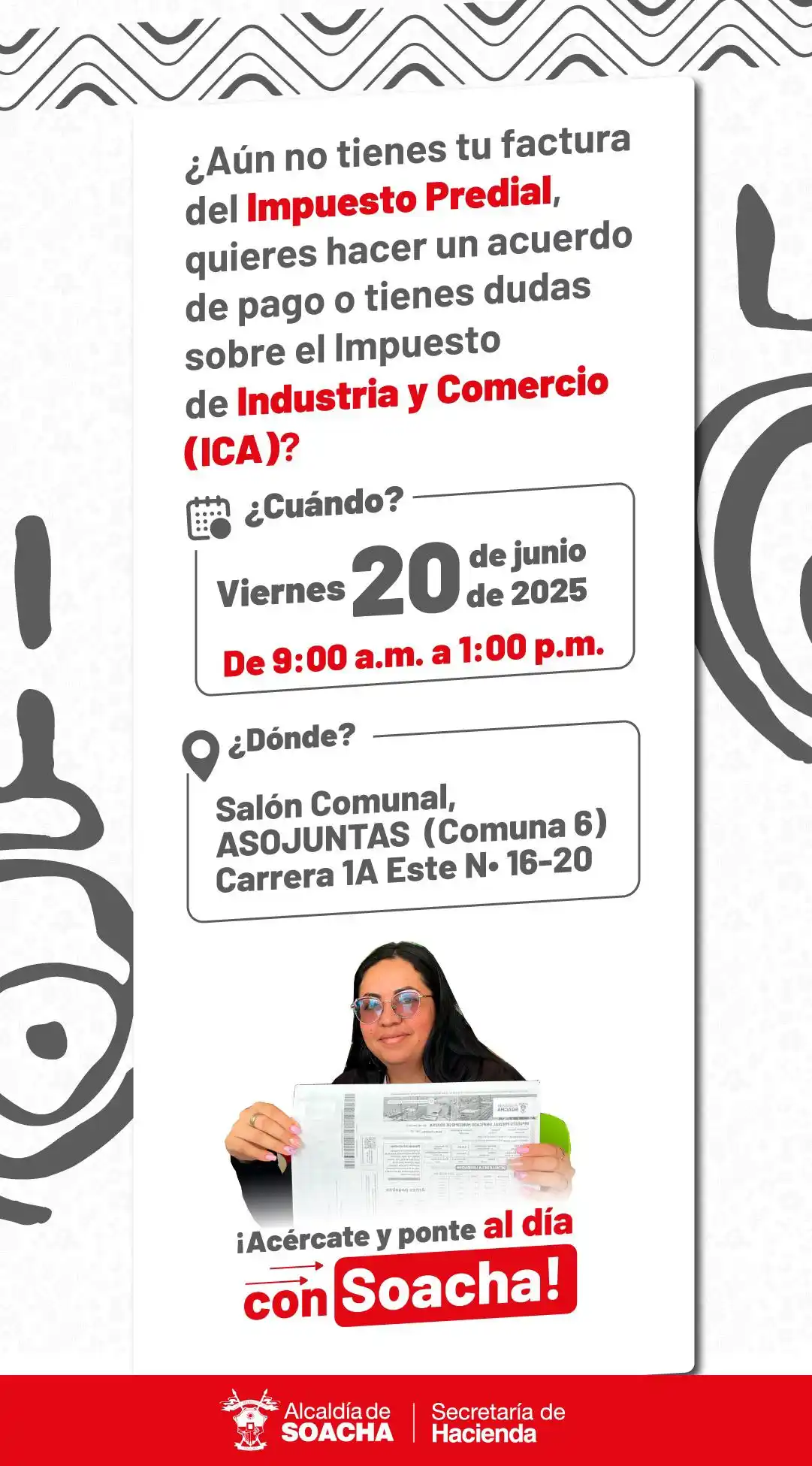 Image from Noticias Alcaldía de Soacha: *¡Atención, Comuna 6!*  Estaremos en el Salón Comunal ASOJUNTAS , para...