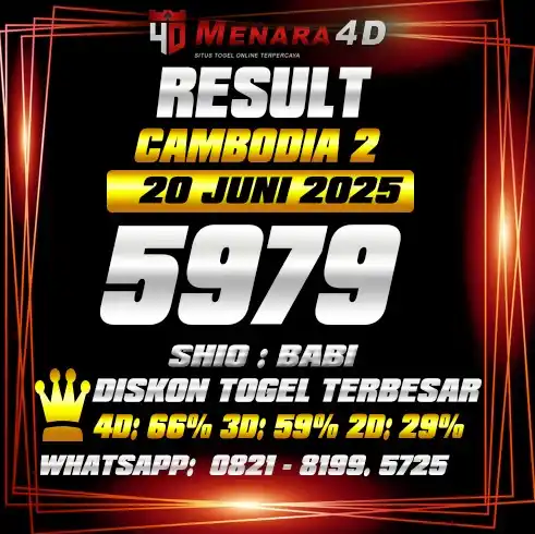 Image from PREDIKSI TOGEL MENARA4D: CAMBODIA 2 MENARA4D 20 JUNI 2025 RESULT : 5979 SHIO : BABI BAGI YANG J...