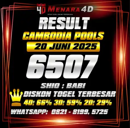Image from PREDIKSI TOGEL MENARA4D: CAMBODIA POOLS MENARA4D 20 JUNI 2025 RESULT : 6507 SHIO : BABI BAGI YA...