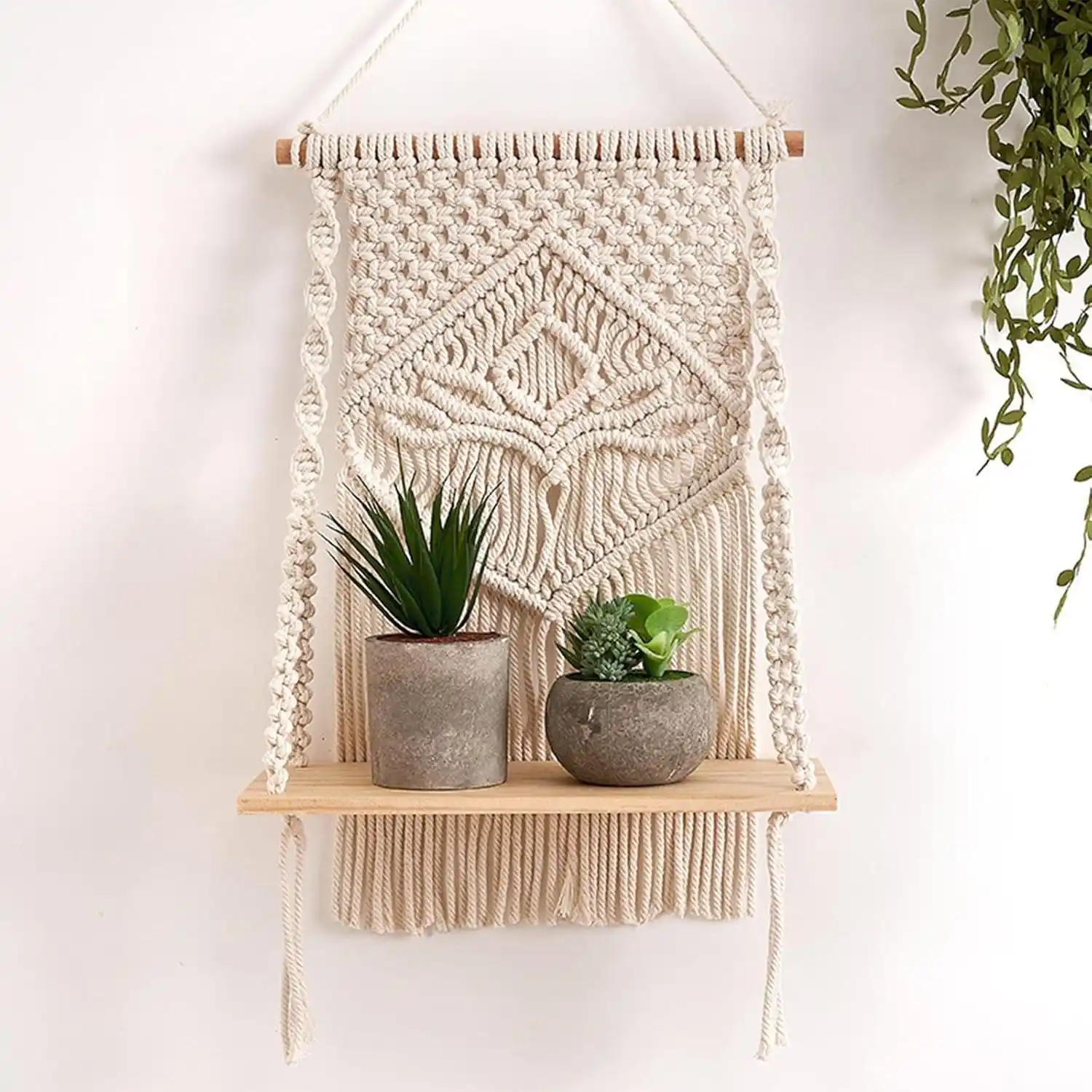 Image from Shop My Deals ( Best Online Shopping Deals, Offers Discount Site: *🔥🔥Decazone Macrame Indoor Wall Hanging Shelf Chic Decor Wood Floati...