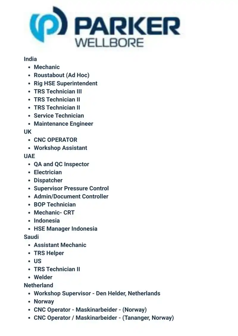 Image from Oil&Gas Drilling Jobs: Explore careers - Parker Wellbore Mechanic Roustabout (Ad Hoc) Rig HSE...
