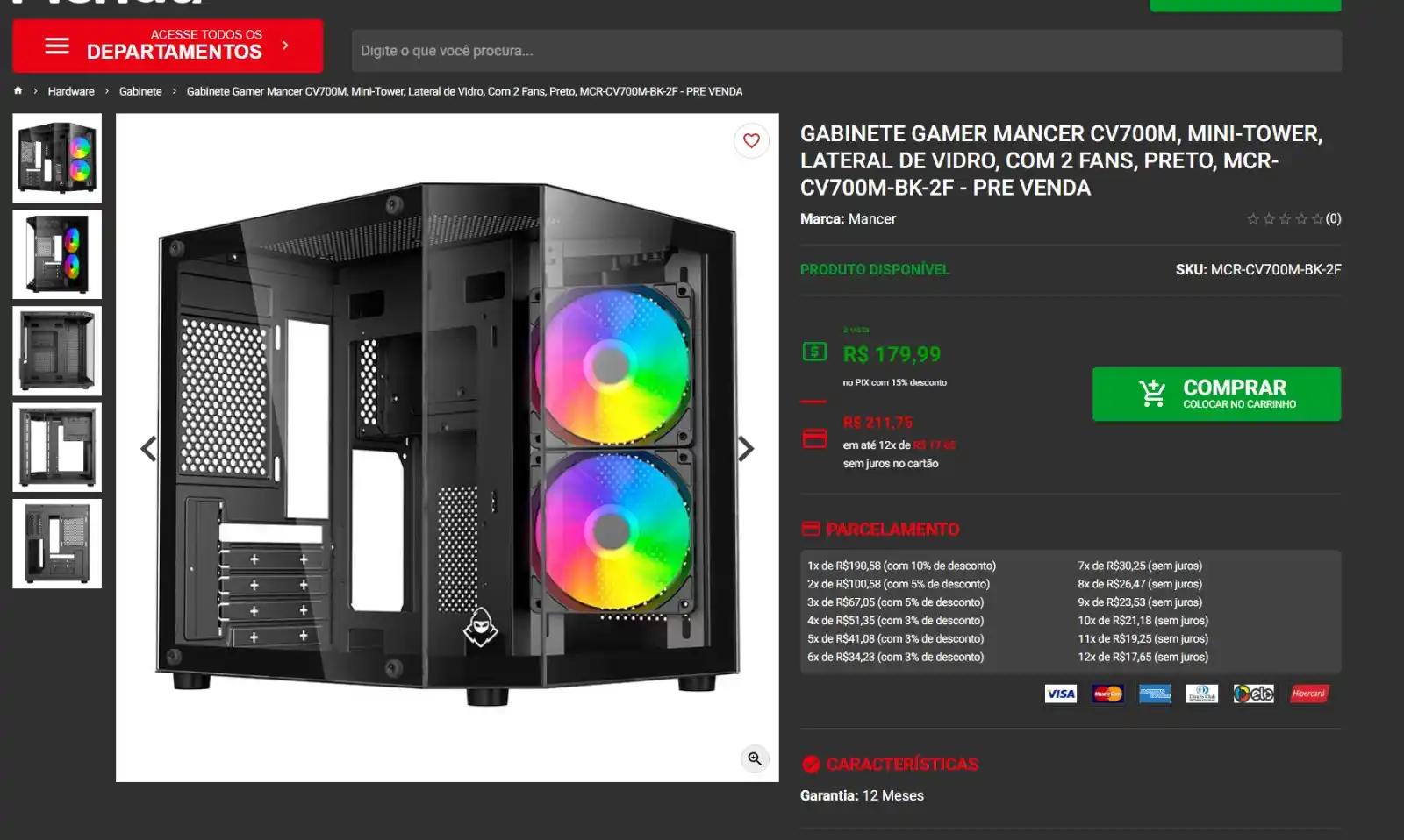 Image from GPCR Promo - Hardware e Tecnologia: 🔥Gabinete Gamer Mancer CV700M Com 2 Fans - Pré Venda  💲R$179,99  🔗h...