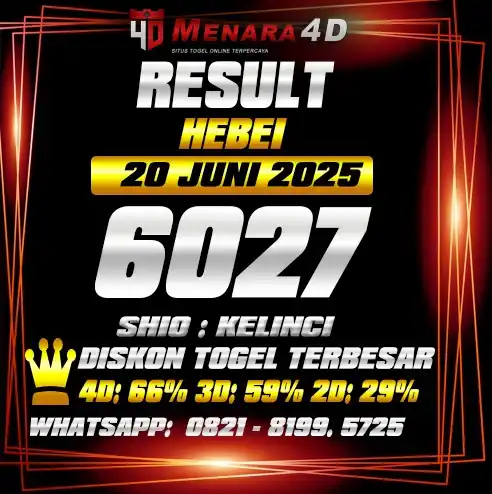 Image from PREDIKSI TOGEL MENARA4D: HEBEI MENARA4D 20 JUNI 2025 RESULT : 6027 SHIO : KELINCI BAGI YANG JP ...