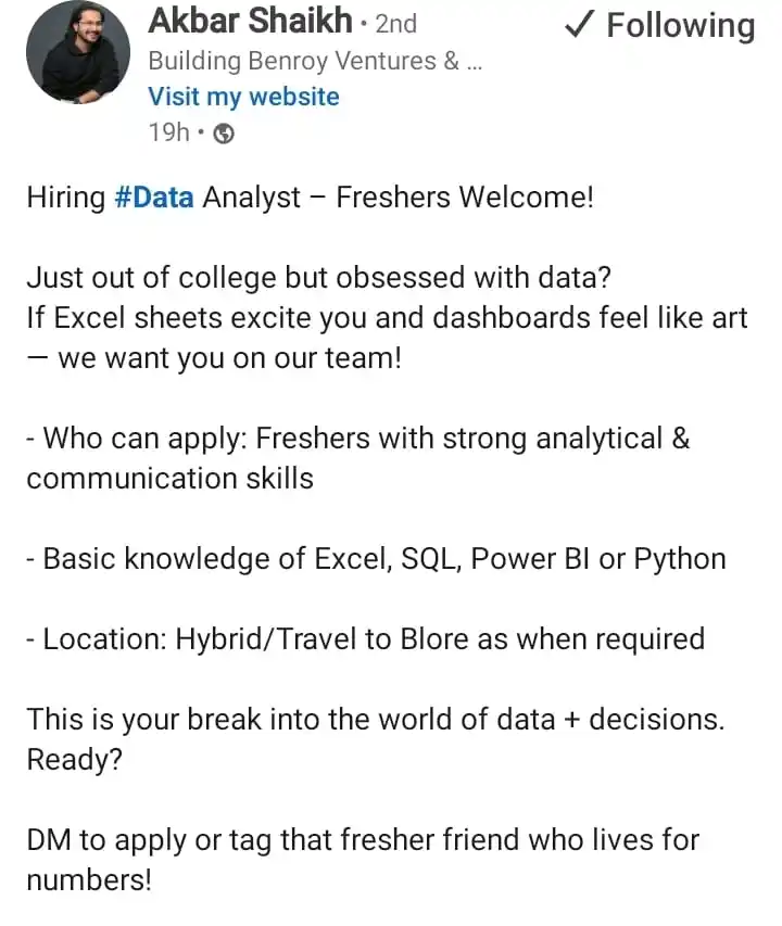Image from Data Commence ✅: Hiring Freshers for data analyst position  https://www.linkedin.com/po...