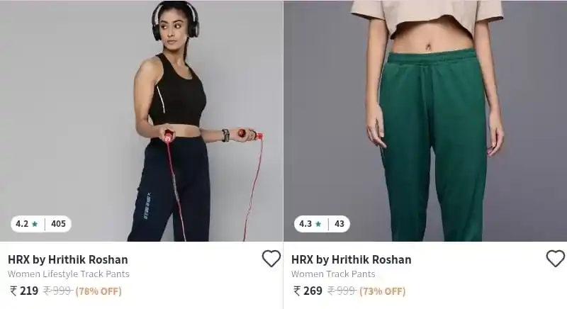 Image from DealGhar: HRX By Hrithik Roshan Track Pants Starts @ ₹219  Women's : https://myn...