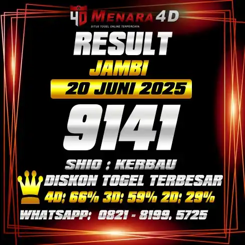 Image from PREDIKSI TOGEL MENARA4D: JAMBI MENARA4D 20 JUNI 2025 RESULT : 9141 SHIO : KERBAU BAGI YANG JP S...