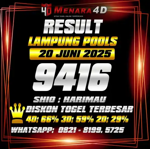 Image from PREDIKSI TOGEL MENARA4D: LAMPUNG POOLS MENARA4D 20 JUNI 2025 RESULT : 9416 SHIO : HARIMAU BAGI ...