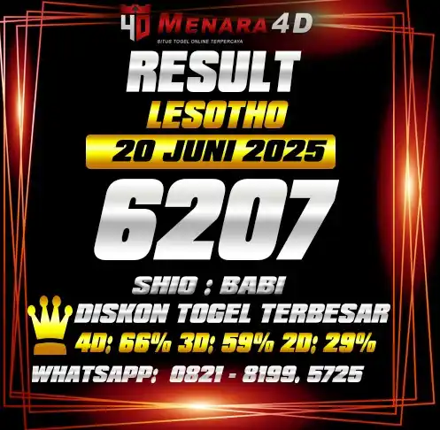Image from PREDIKSI TOGEL MENARA4D: LESOTHO MENARA4D 20 JUNI 2025 RESULT 6207 SHIO : BABI BAGI YANG JP SIL...