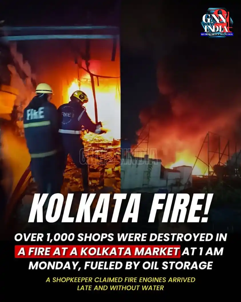 Image from Gnn24india: Massive Fire Destroys Over 1,000 Shops in Kolkata Market; Explosions R...