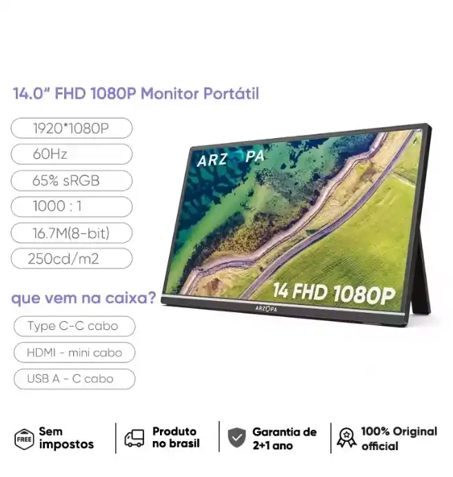 Image from GPCR Promo - Hardware e Tecnologia: 🔥Monitor Portátil Arzopa 14" Full HD IPS 60hz  - Do Brasil  💲R$361,5...