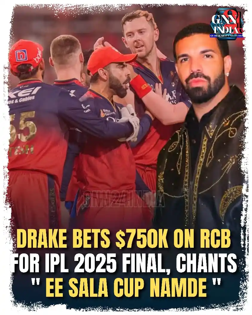 Image from Gnn24india: 🎰 NEWS | Drake Bets $750,000 on RCB to Win IPL 2025 Final! 🔴🖤  Cana...
