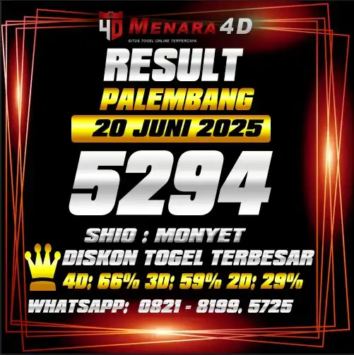 Image from PREDIKSI TOGEL MENARA4D: PALEMBANG MENARA4D 20 JUNI 2025 RESULT : 5294 SHIO : MONYET BAGI YANG ...