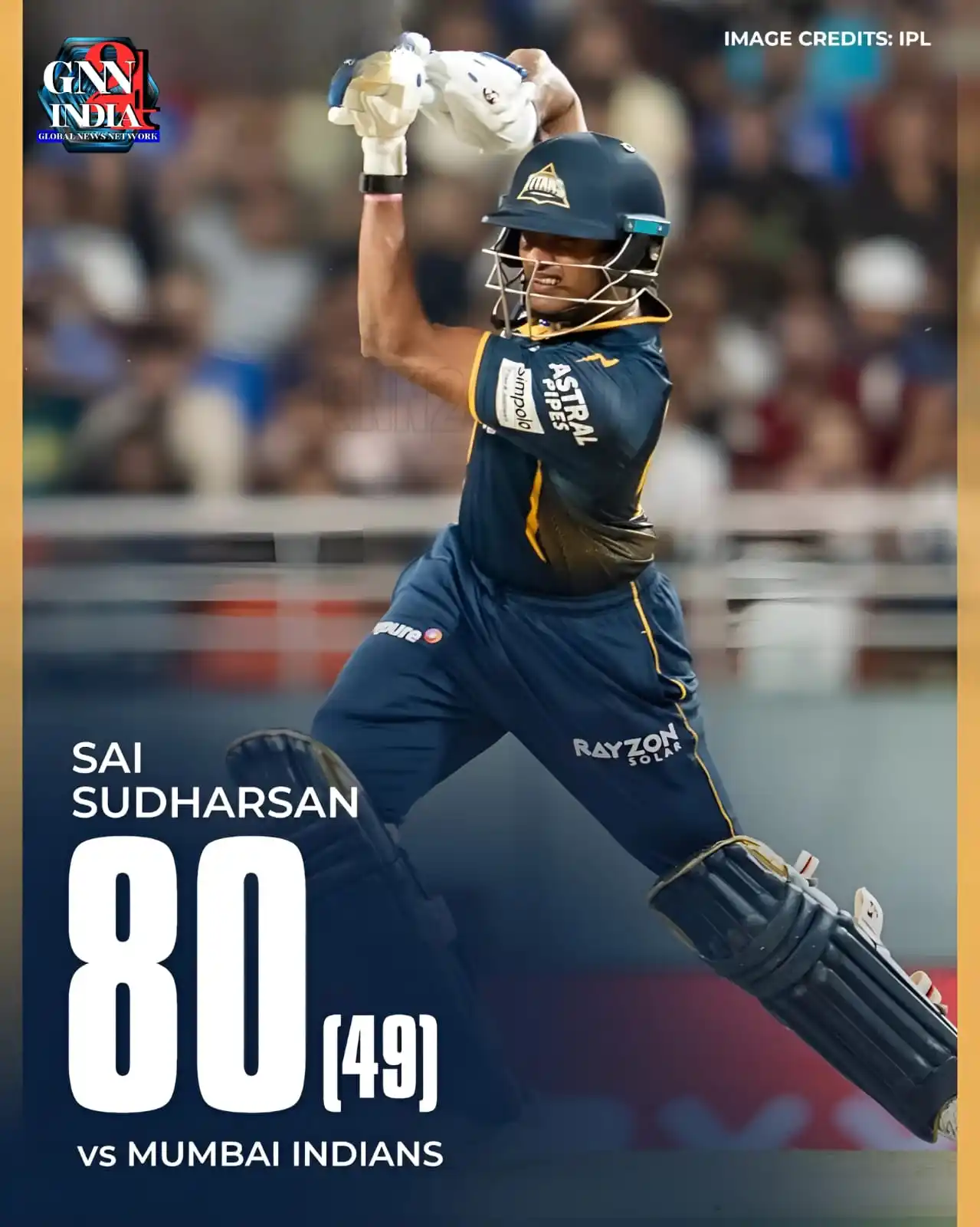 Image from Gnn24india: 🔥 Sai Sudharsan departs after a stellar 80 off 49 balls! Held the inn...