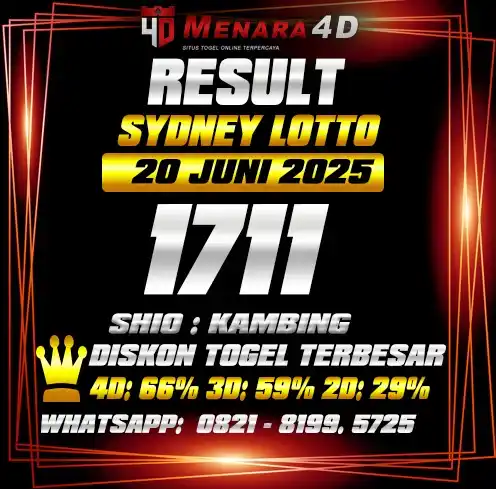 Image from PREDIKSI TOGEL MENARA4D: SYDNEY LOTTO MENARA4D 20 JUNI 2025 RESULT : 1711 SHIO : KAMBING BAGI Y...