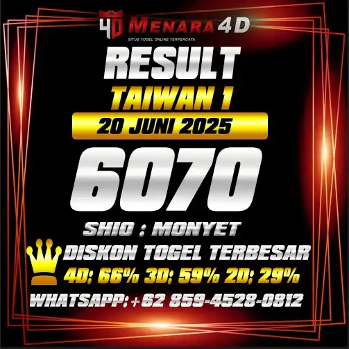 Image from PREDIKSI TOGEL MENARA4D: TAIWAN LOTTERY 01 MENARA4D 20 JUNI  2025 RESULT : 6070 SHIO : MONYET B...