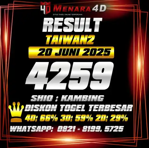 Image from PREDIKSI TOGEL MENARA4D: TAIWAN2 MENARA4D 20 JUNI 2025 RESULT : 4259 SHIO : KAMBING BAGI YANG J...