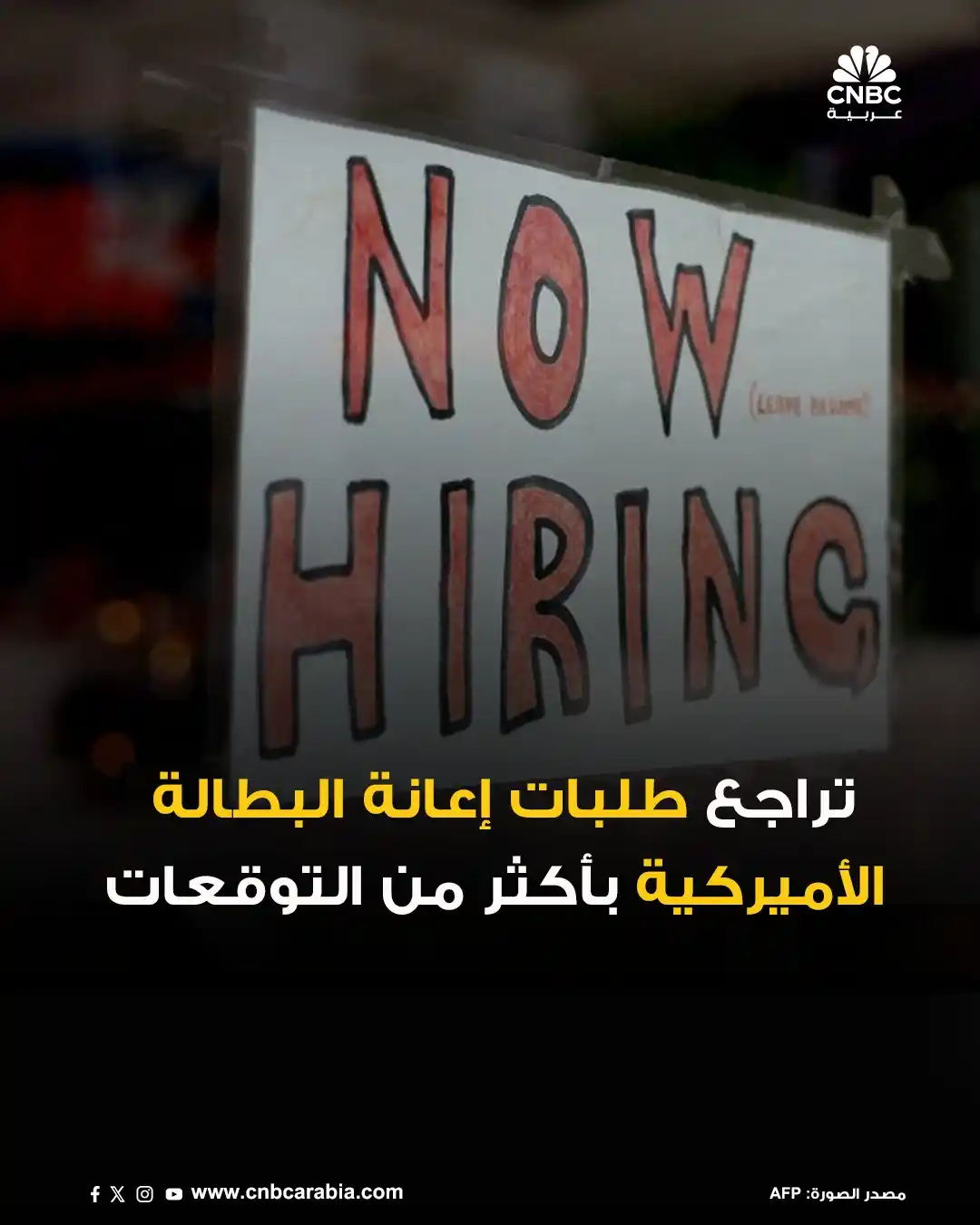 Image from قناة CNBC عربية: ⚫طلبات إعانة البطالة الأميركية تتراجع إلى 245 ألفاً الأسبوع الماضي بأك...