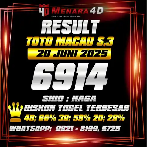 Image from PREDIKSI TOGEL MENARA4D: TOTO MACAU S.3 MENARA4D 20 JUNI 2025 RESULT : 6914 SHIO : NAGA BAGI YA...