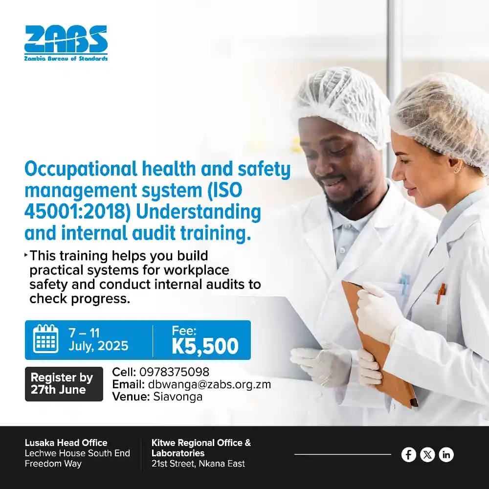 Image from Zambia Bureau of Standards: When safety is built into your systems, everyone benefits. Learn how t...