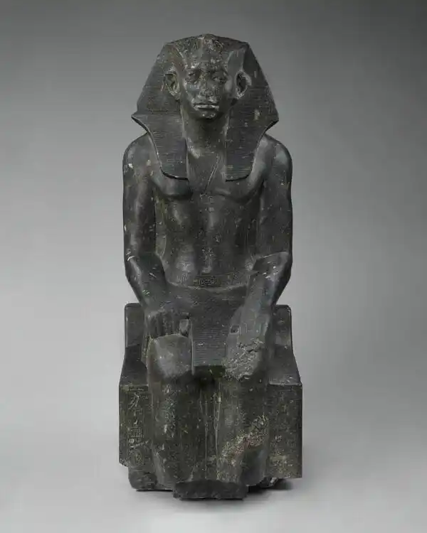Image from Ancient Egyptian Civilization (AEC): A Grandiorite Statue of King Senusret III. The statue represents the k...