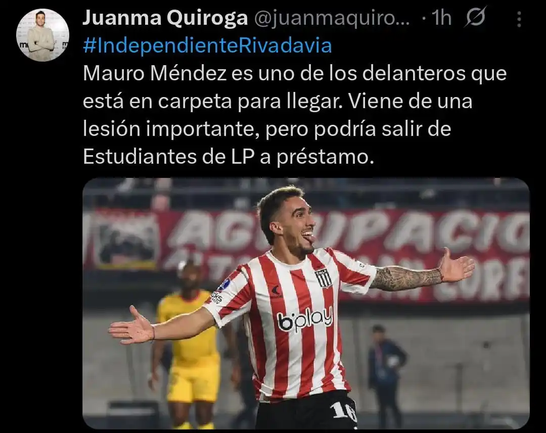 Image from Independiente Rivadavia Fans: A tener en cuenta ,el jugador viene con poco rodaje y de una lesión im...
