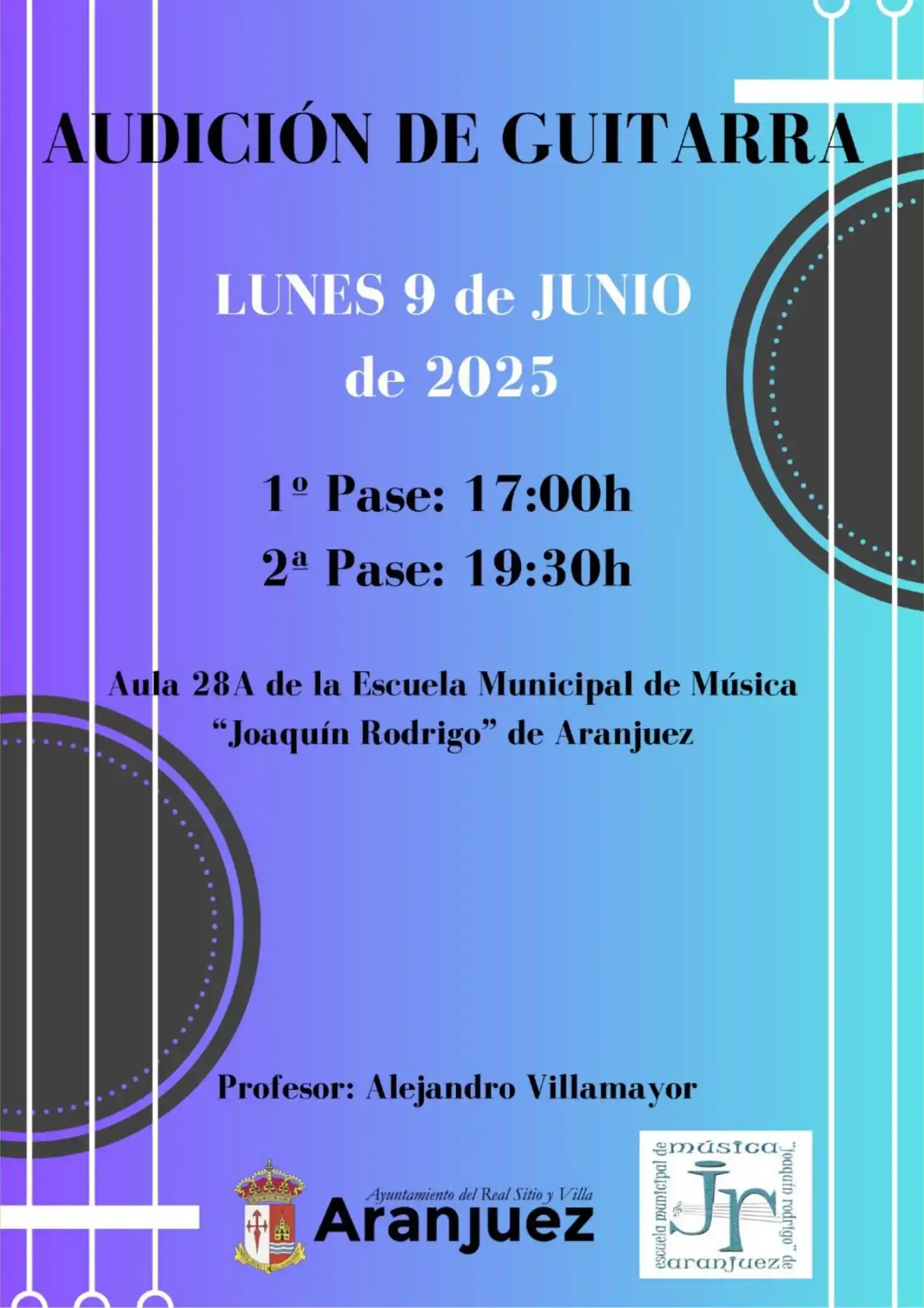 Image from Ayuntamiento de Aranjuez: 🎸🎶 Audición de Guitarra 🎶🎸  📅 Lunes 9 de junio de 2025 📍 Aula 28...