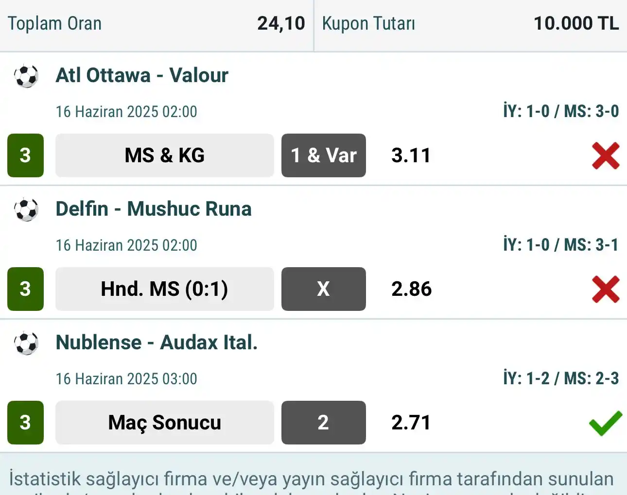 Image from Semihbulut.com: Bu da kaybeden kuponumuz 🚫 Atl. Ottawa maçında maç sonucu bildik laki...