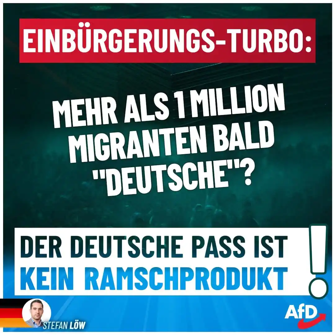 Image from AfD Weiden-Neustadt-Tirschenreuth: 🛑 Einbürgerungs-Turbo: Mehr als 1 Million Migranten bald "Deutsche"? ...