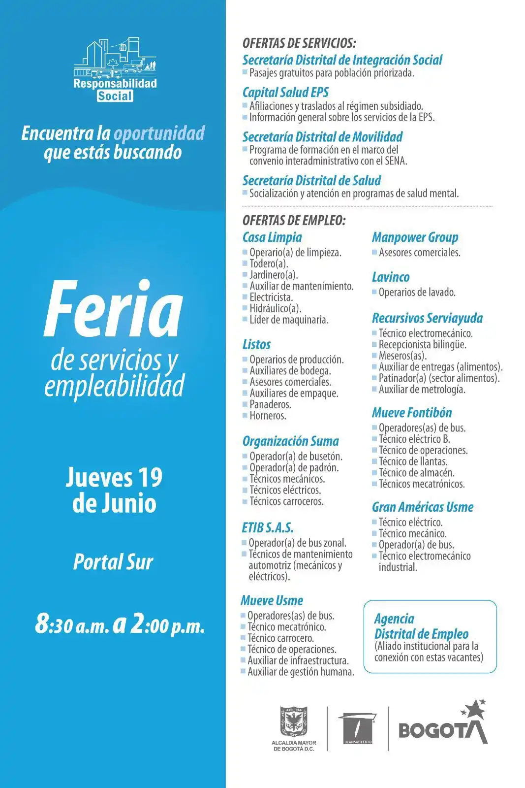 Image from Canal TransMilenio: 🎯 Este jueves 19 de junio llega la Feria de Empleo y Servicios al Por...