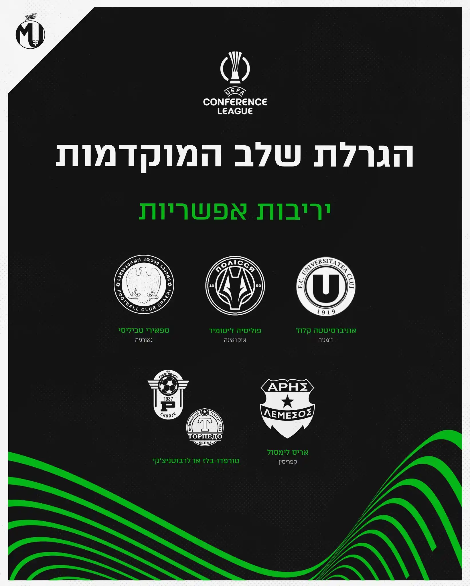 Image from מכבי חיפה עדכונים 🟢🗞️: הגרלת שלב המוקדמות של הקונפרנס ליג תתקיים היום (רביעי) בשעה 15:00 🕑🟢...