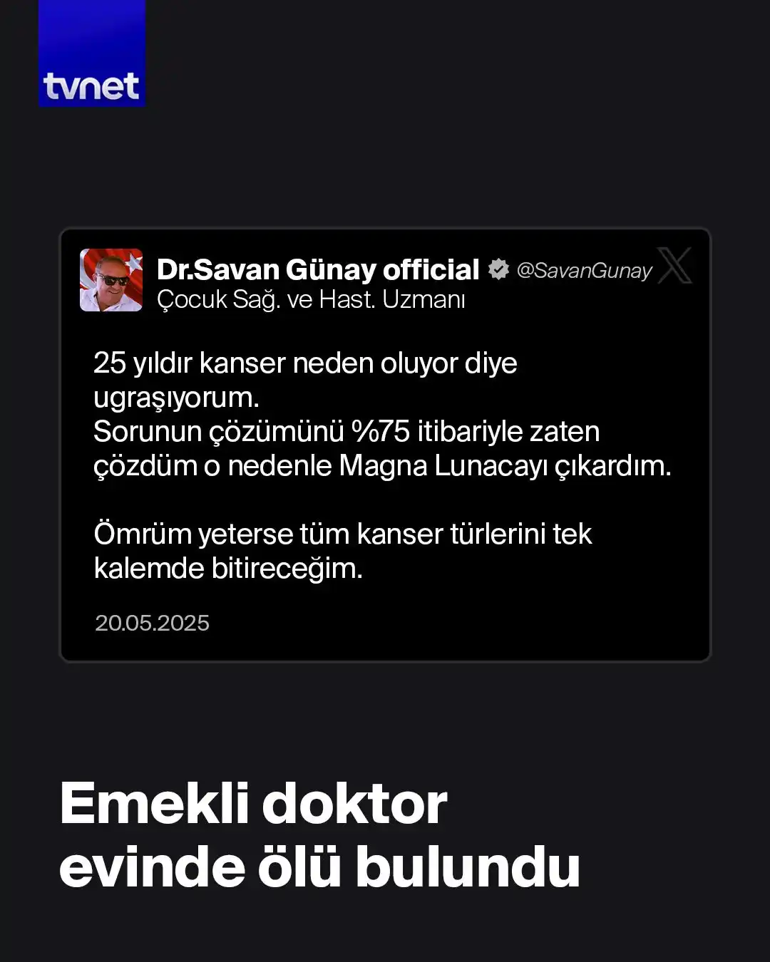 Image from TVNET: Kansere çözüm bulduğunu söylemişti, Türk doktor evinde ölü bulundu  Es...