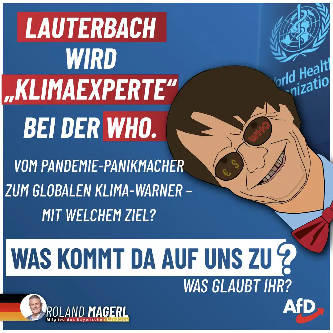 Image from AfD Weiden-Neustadt-Tirschenreuth: Karl Lauterbach wird „Klimaexperte“ der WHO. Der Mann, der Deutschland...