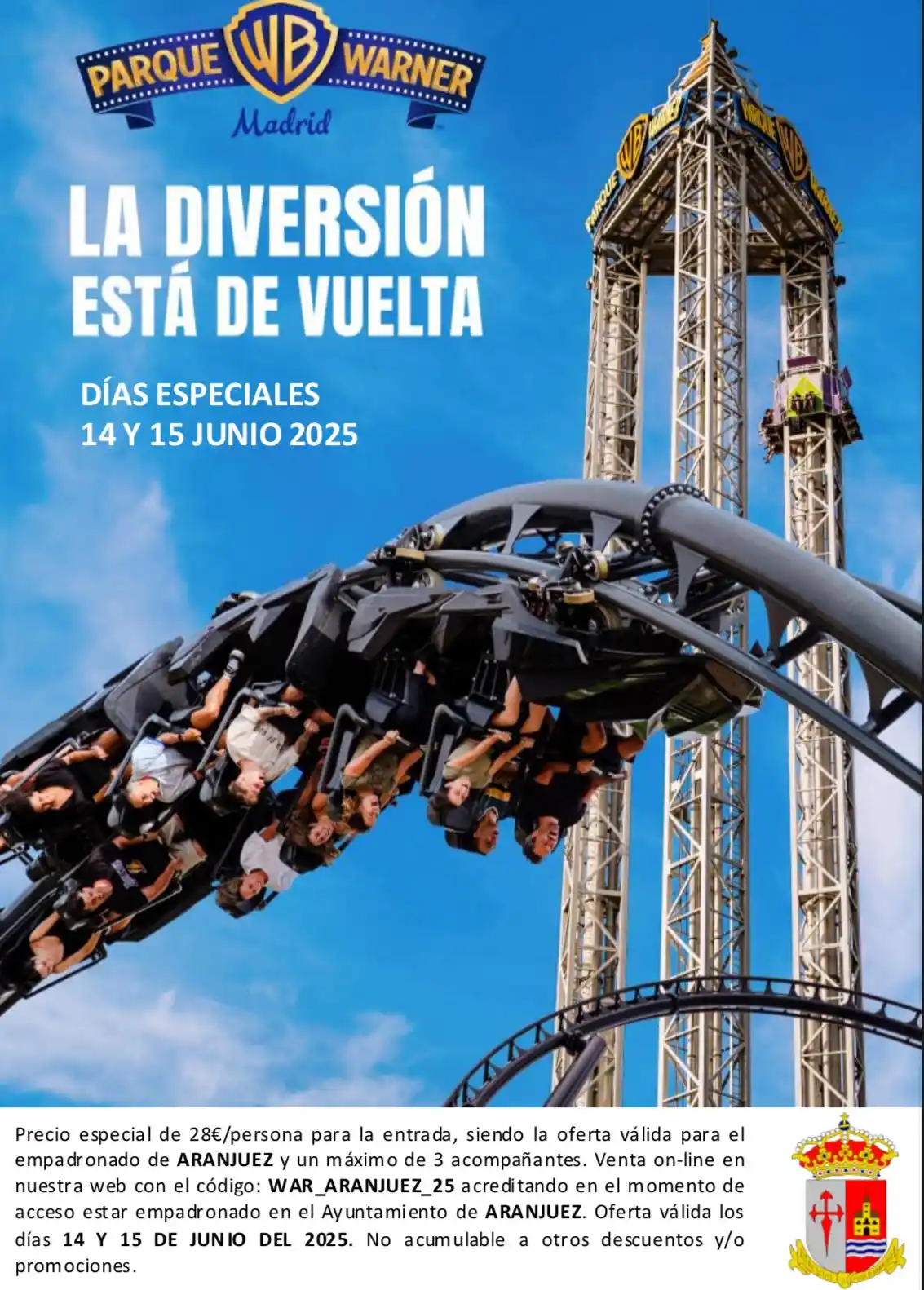 Image from Ayuntamiento de Aranjuez: 🎢✨ ¡La diversión está de vuelta en Parque Warner Madrid! ✨🎢  📅 DÍAS...
