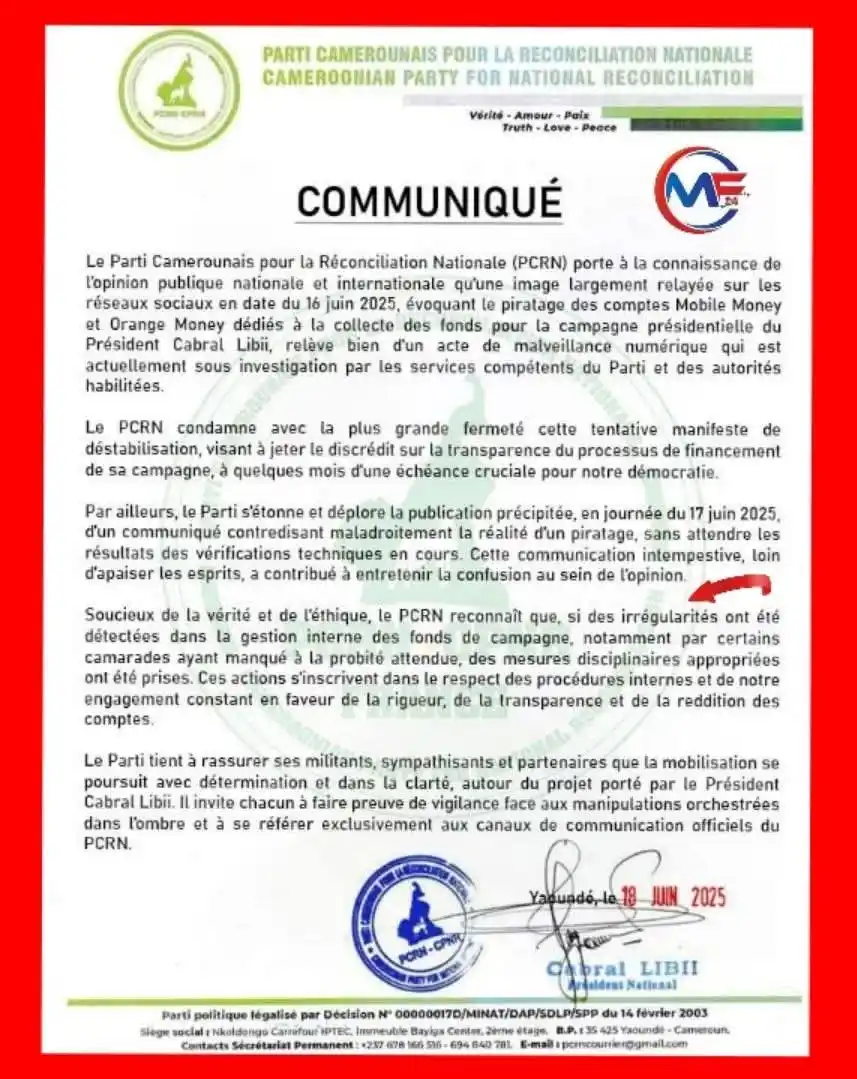 Image from CDL INFO: MF.: LE PCRN CONFIRME LES IRRÉGULARITÉS DANS LA GESTION INTERNE DES FO...