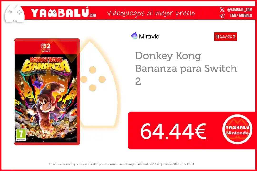 Image from Yambalú - Las mejores ofertas de videojuegos en Amazon, MediaMarkt, FNAC, Miravia...: Oferta para Switch2: *Donkey Kong Bananza* ✅ *64.44€* 🛒 Comprar en...
