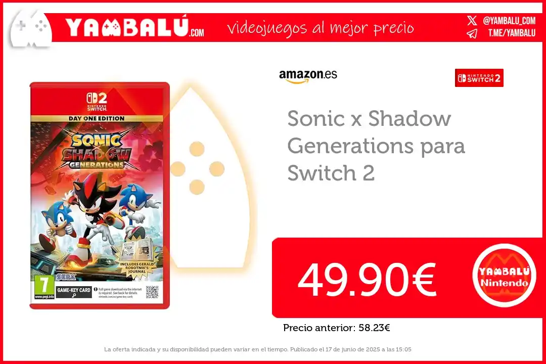 Image from Yambalú - Las mejores ofertas de videojuegos en Amazon, MediaMarkt, FNAC, Miravia...: Oferta para Switch2: *Sonic x Shadow Generations* ✅ *49.90€* _(Antes ...