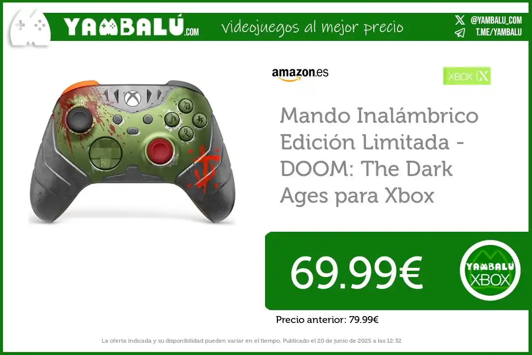 Image from Yambalú - Las mejores ofertas de videojuegos en Amazon, MediaMarkt, FNAC, Miravia...: Oferta para XBox: *Mando Inalámbrico Edición Limitada - DOOM: The Dark...