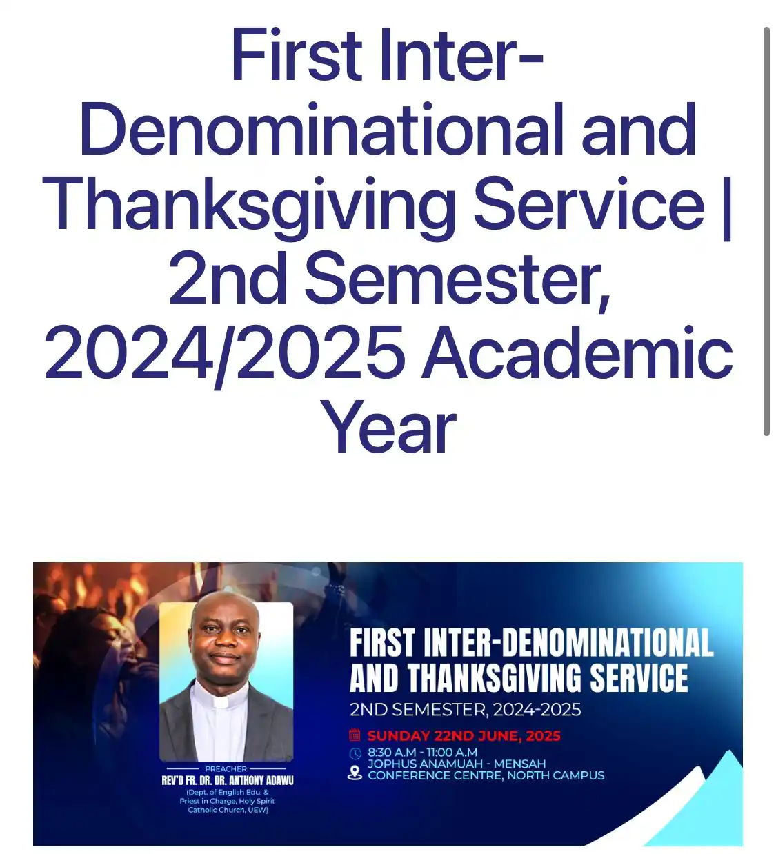 Image from OFFICIAL UEW NEWS FILE 👊: The University community is warmly invited to the First Inter-Denomina...