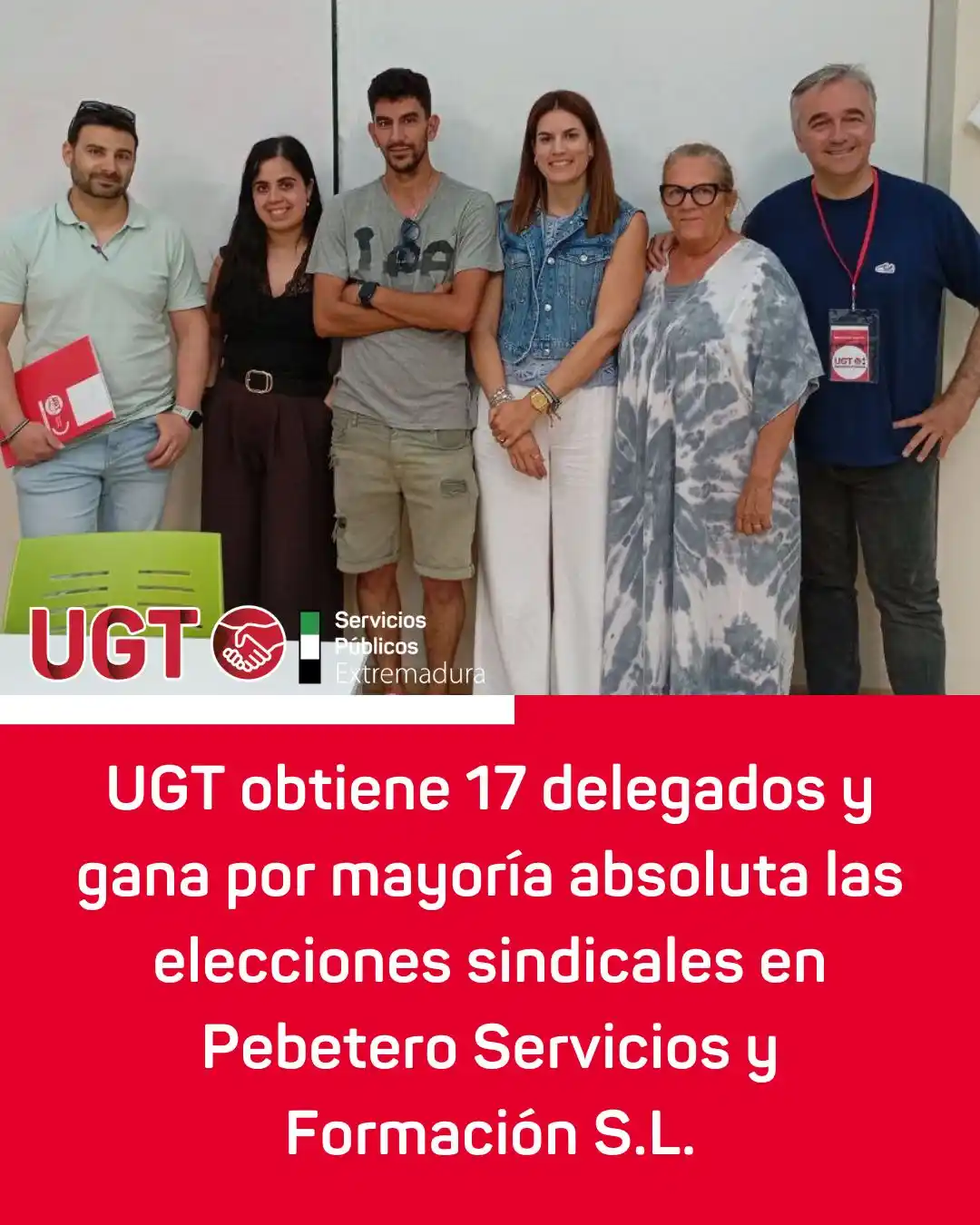 Image from UGT Servicios Públicos Extremadura: UGT Servicios Públicos Extremadura obtiene los 17 delegados/as del com...