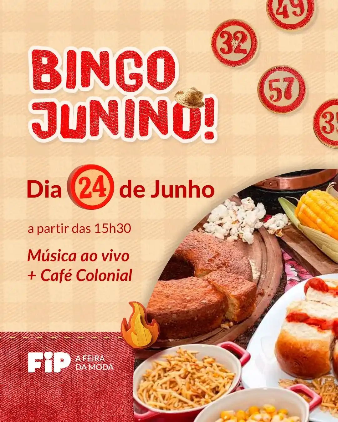 Image from O Município : *Bingo especial com clima de São João!* _Café colonial temático, músi...