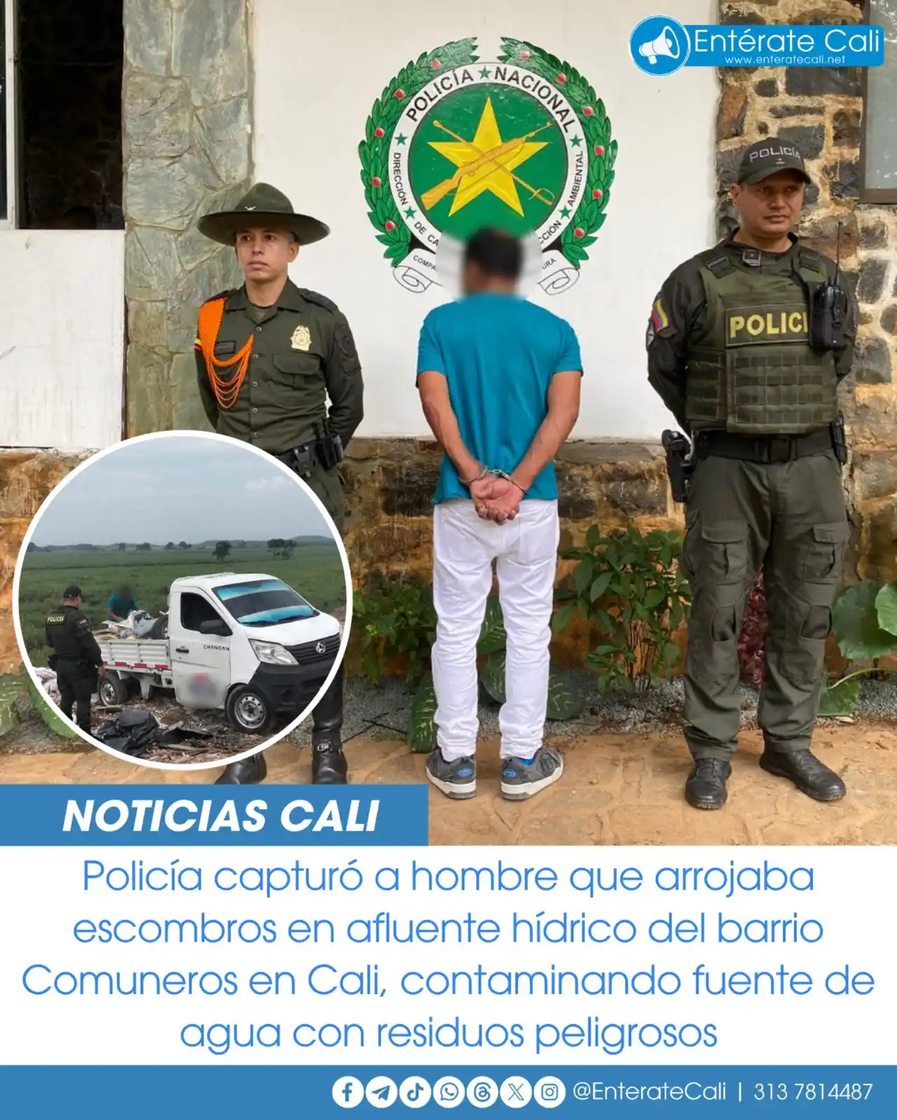 Image from Entérate Cali: Capturan a hombre por contaminar un afluente hídrico con escombros en ...