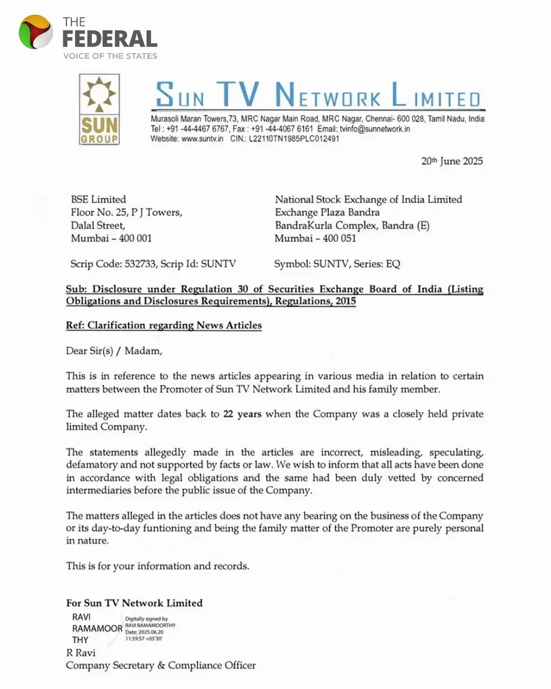 Image from The Federal: In a recent statement, Sun TV Network clarifies that the ongoing feud ...