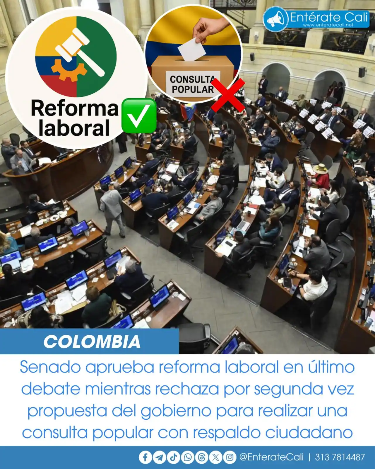 Image from Entérate Cali: La reforma laboral fue aprobada este martes en su último debate en el ...