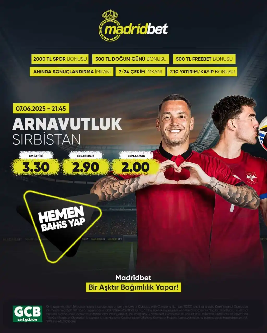 Image from MADRİDBET OFFICIAL ACCOUNT: *MADRIDBET MAÇ ALARMI*  ➡️ *Arnavutluk ⚔️ Sırbistan*  ⚽ FULL HD & ÜCRE...