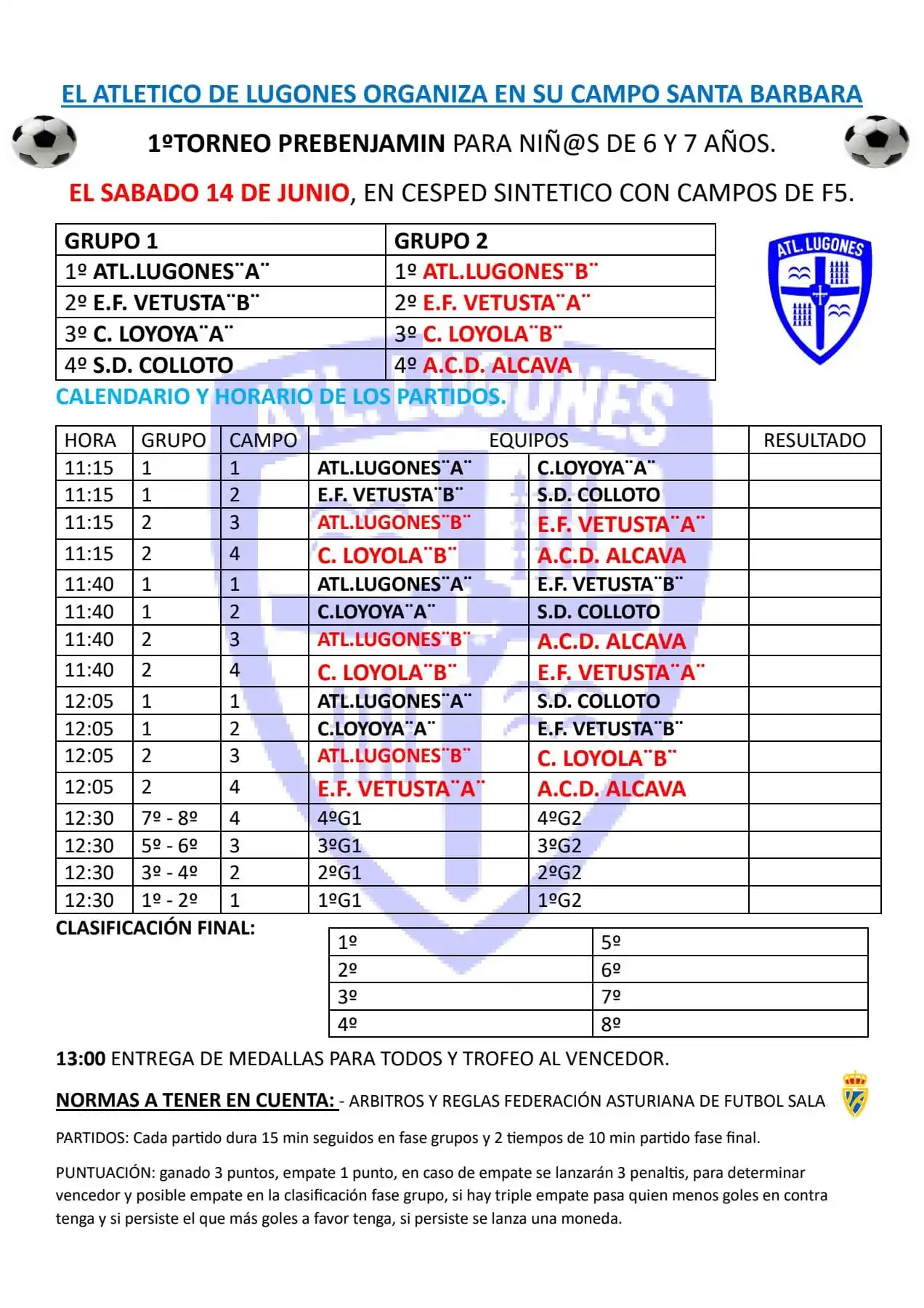 Image from Atlético de Lugones: 🏆 Mañana se disputa en el Santa Bárbara un torneo de prebenjamines en...