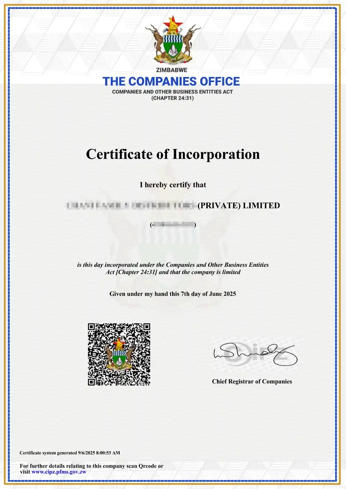 Image from Zimpricecheck.com: Our US$170 "Bank" Company Registration package is designed to help you...