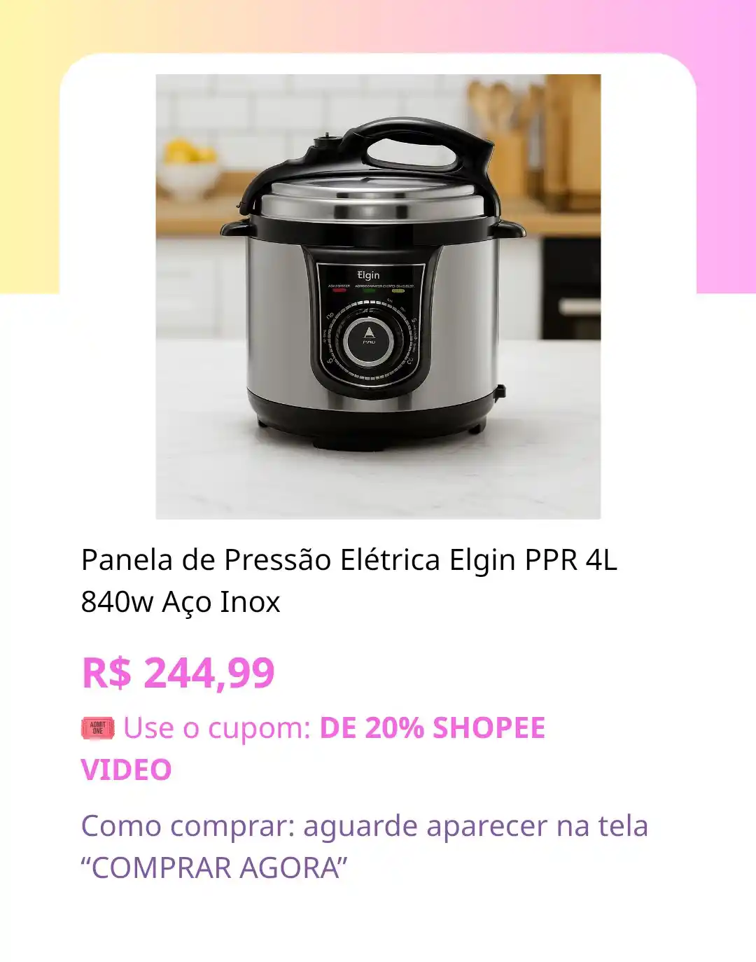 Image from Esquadrão PROMOSDAHEIDY CUPONS: 💕 *Panela de Pressão Elétrica Elgin PPR 4L 840w Aço Inox*  *por R$ 24...