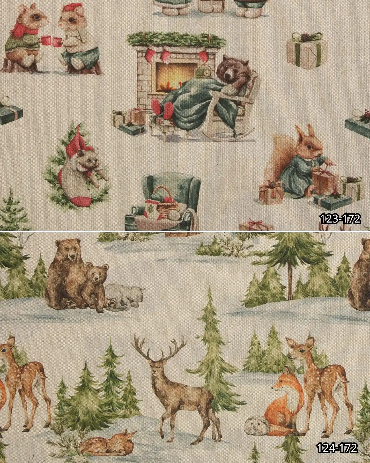 Image from Swafing Stoffe: So schön und liebevoll illustriert! Wintertiere im Wald, darunter Bäre...