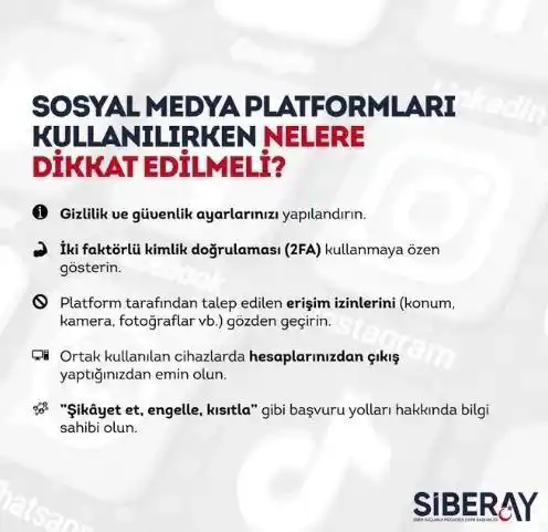 Image from SİBERAY: *🤳 Sosyal medya kullanırken gizliliği ve güvenliği ihmal etmeyin.*  �...